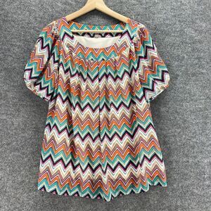 Roz&Ali Blouse Women 1X Plus White Striped Short Sleeve Round Neck Pullover